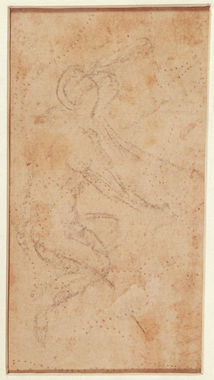 Zıplama İşaretli Bir Figürün Çalışması (kağıt üzerinde siyah tebeşir) (verso) by Michelangelo Buonarroti