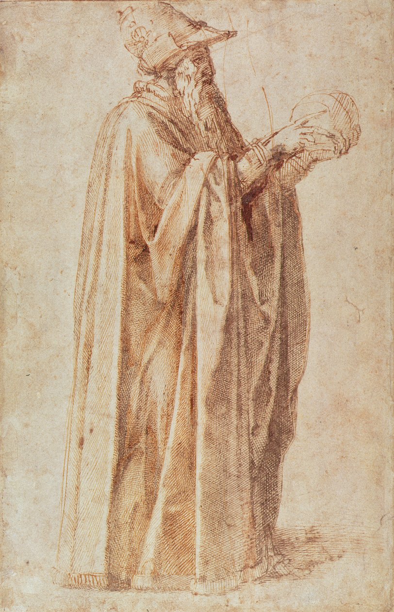 Bir Adamın Çalışması (kağıt üzerine mürekkep) by Michelangelo Buonarroti