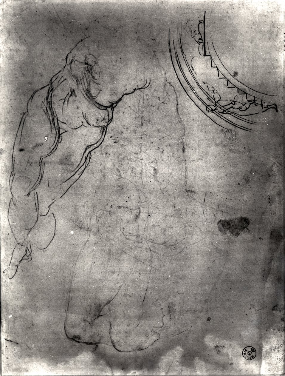 Çıplak bir erkek çalışması (kağıt üzerinde kalem ve mürekkep ve kurşun kalem) by Michelangelo Buonarroti