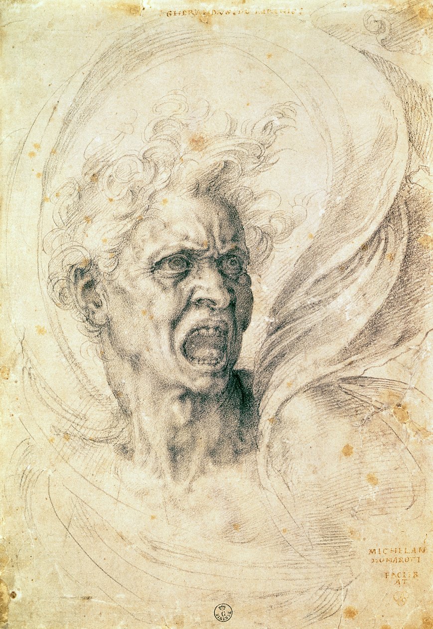 Bağıran bir adamın incelenmesi (kağıt üzerinde kömür) by Michelangelo Buonarroti