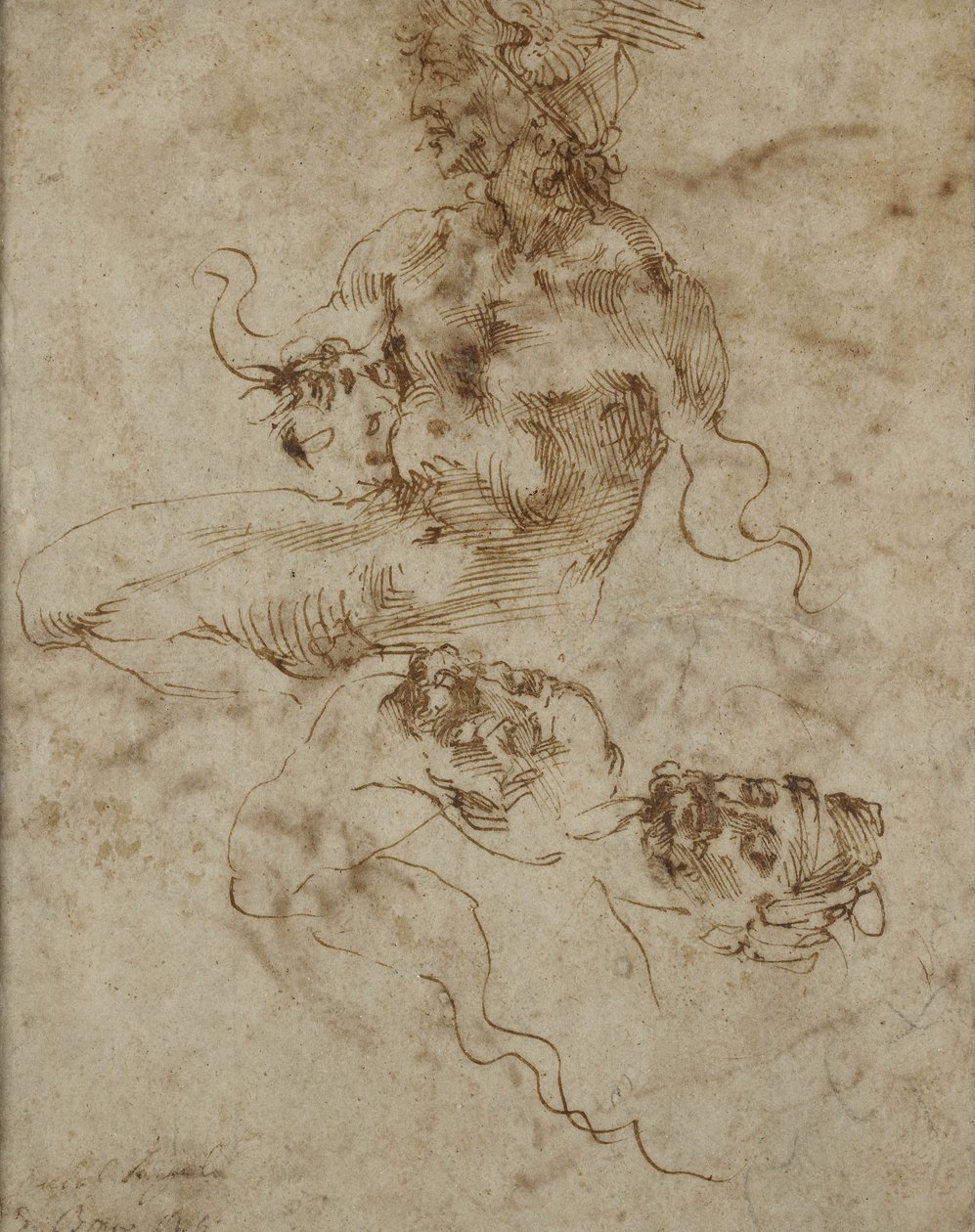 ಕುಳಿತಿರುವ ಯುವಕನ ಅಧ್ಯಯನ, ಮುಖ್ಯ ಅಧ್ಯಯನದೊಂದಿಗೆ, c.1502 ಟರ್ಕ್ by Michelangelo Buonarroti