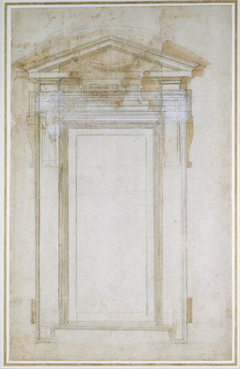 Üçgen beşikli bir pencerenin incelenmesi, c.1546 (siyah tebeşir, yıkama, kalem ve kağıt üzerine mürekkep) by Michelangelo Buonarroti