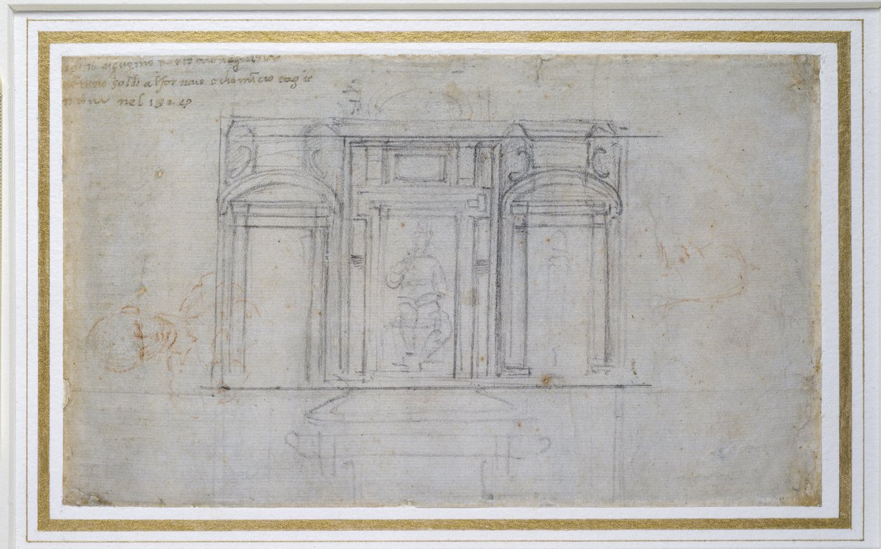 Medici Mezarının Üst Katının İncelenmesi, 15201 (kağıt üzerinde siyah ve kırmızı tebeşir) by Michelangelo Buonarroti
