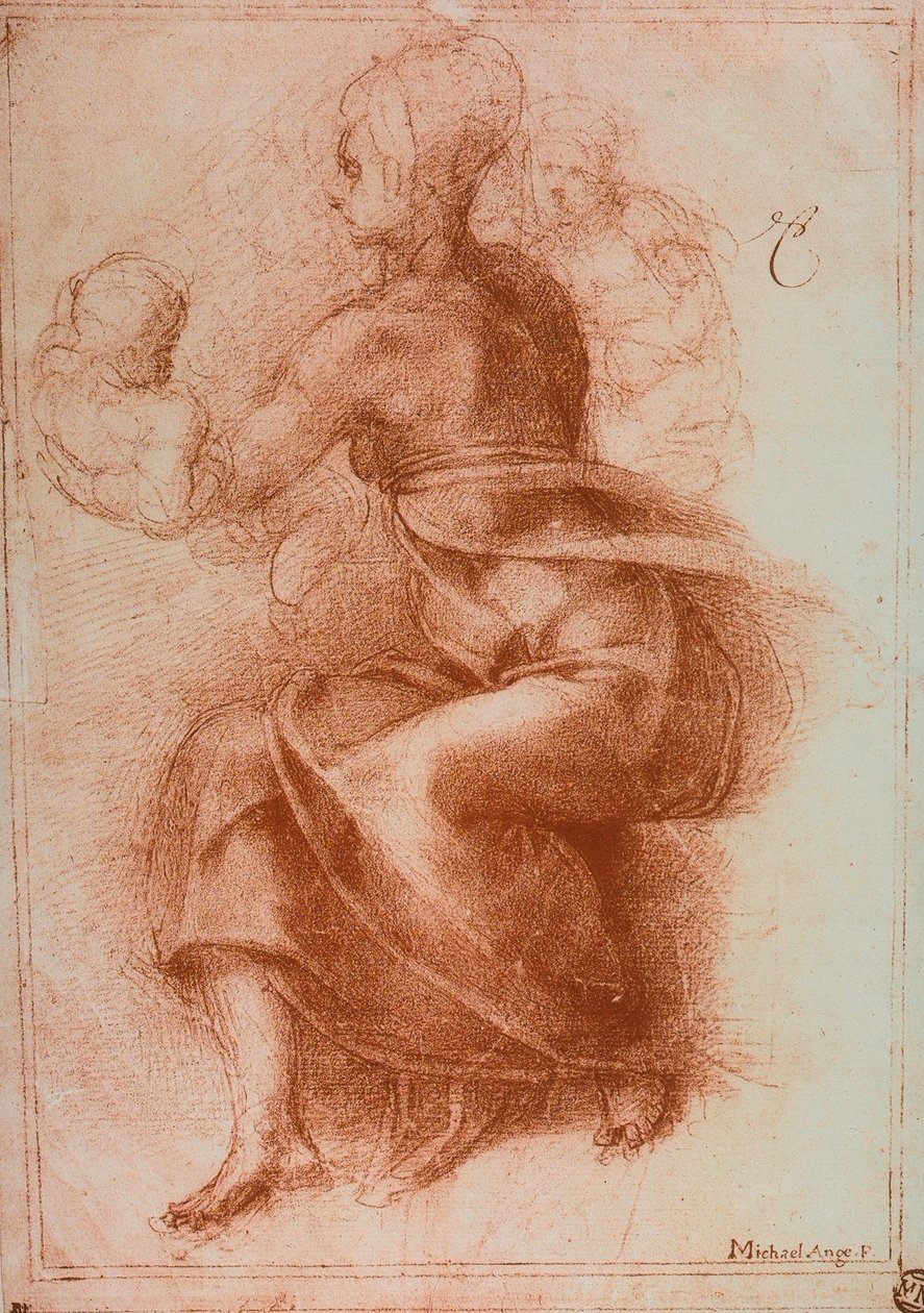 Bakire ve Çocuk; Michelangelo'nun çizimi. Louvre, Paris by Michelangelo Buonarroti