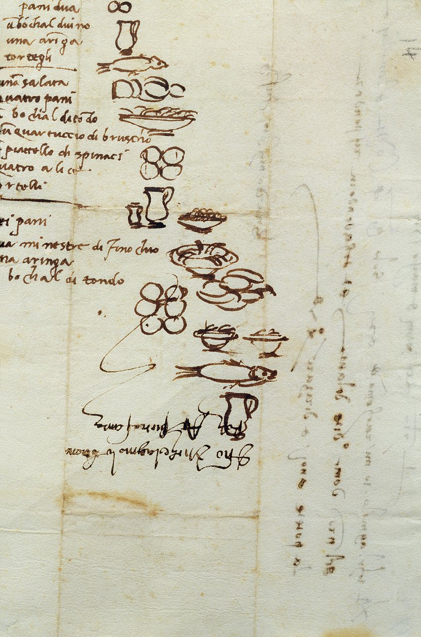 İdeogramlarla Tanımlanan Üç Farklı Gıda Listesi, 1518 (kağıt üzerine mürekkep) by Michelangelo Buonarroti