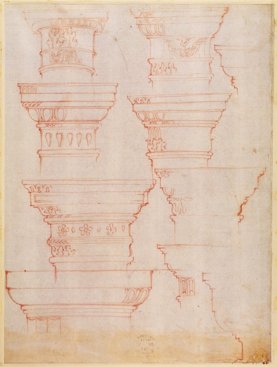 W.18v Sütun başlıklarının incelenmesi (renkli kalem) by Michelangelo Buonarroti