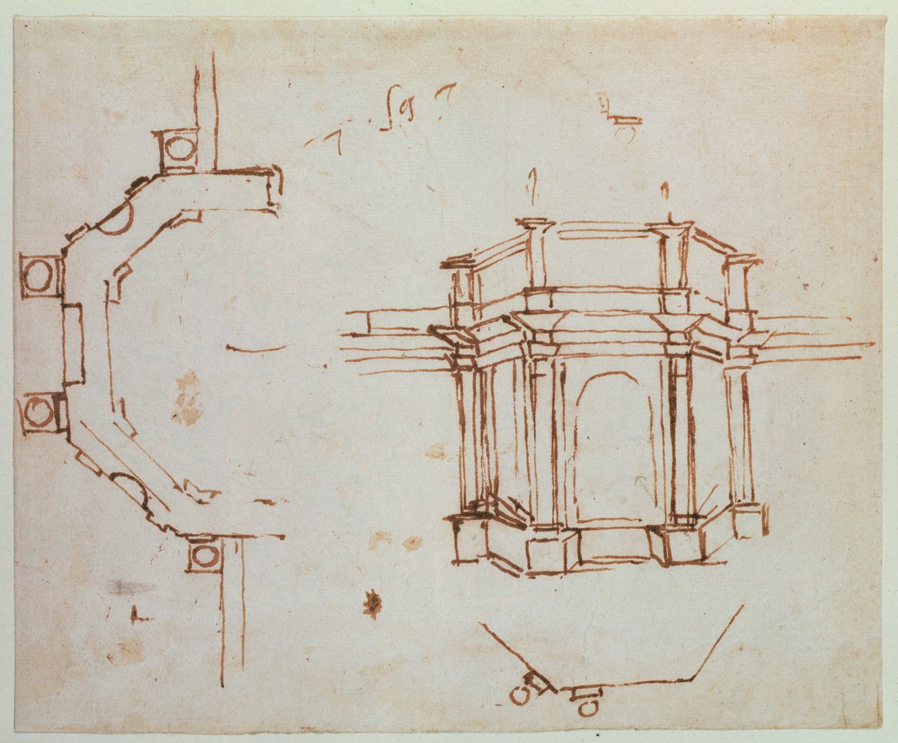 W.24r Mimari eskiz (kalem ve mürekkep) by Michelangelo Buonarroti
