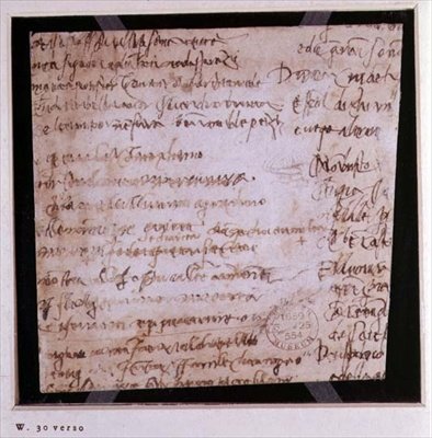 W.30v Yazılı notlardan oluşan bir sayfanın parçası (kağıt üzerine mürekkep) by Michelangelo Buonarroti