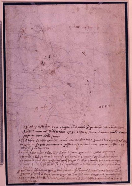 W.31 Eskiz defterinden bir sayfa, senaryolu (kağıt üzerine mürekkep) by Michelangelo Buonarroti