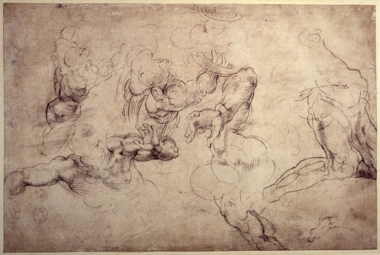 W.61v Erkek figür çalışmaları by Michelangelo Buonarroti