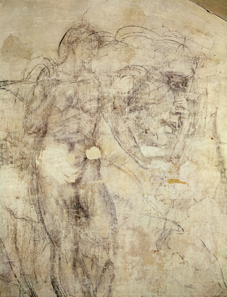 Bir kadın figürü ve bir kafanın duvar çizimi, c.1530 (alçı üzerine kömür) by Michelangelo Buonarroti