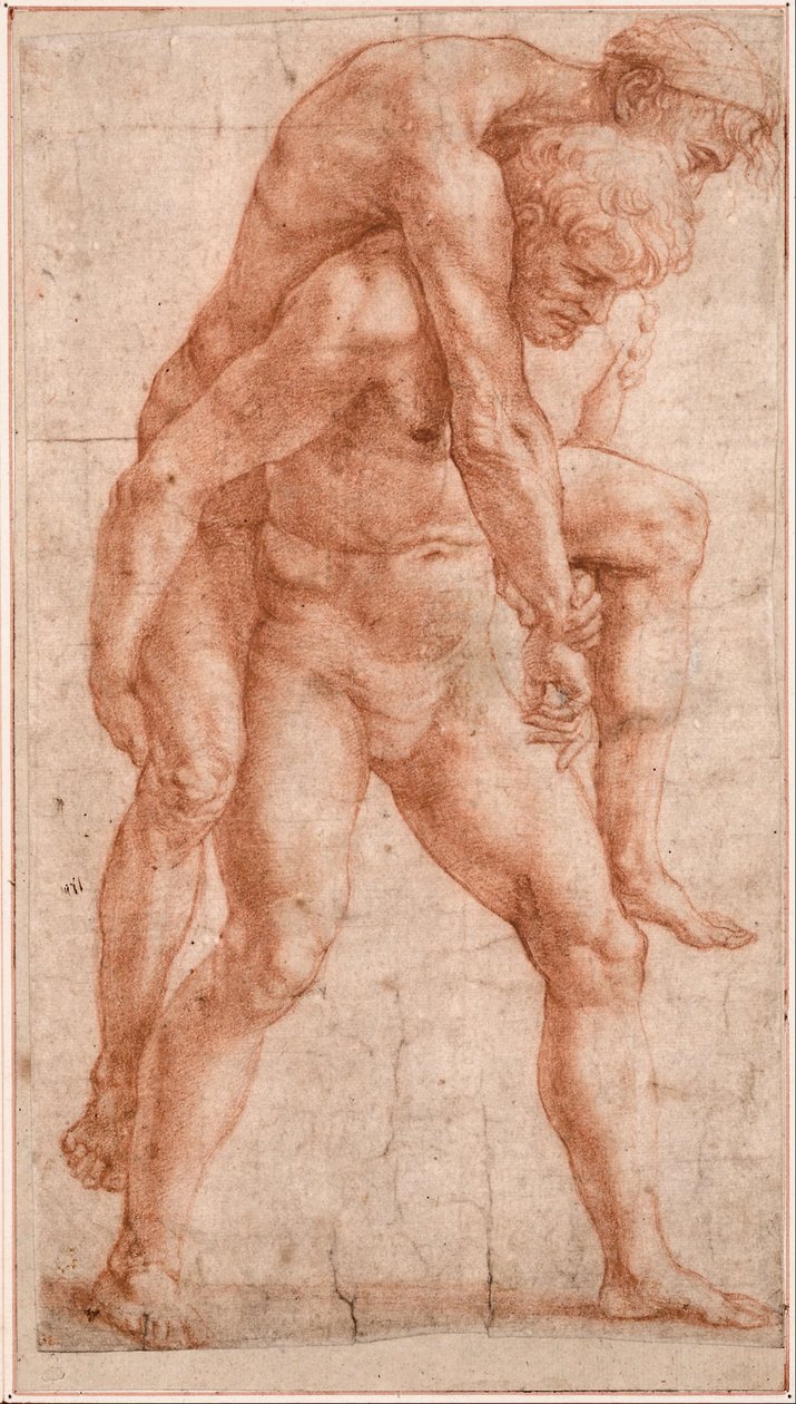 Yaşlı bir adamı sırtında taşıyan genç adam by Raffaello Sanzio Raphael