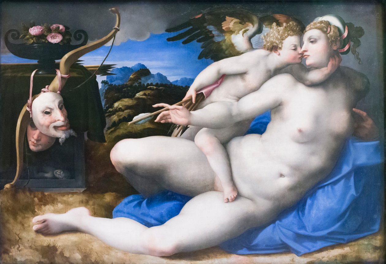 Michelangelo Buonarroti'den sonra Venüs ve Aşk Tanrısı (panel üzerine yağ) by Michelangelo (after) Buonarroti