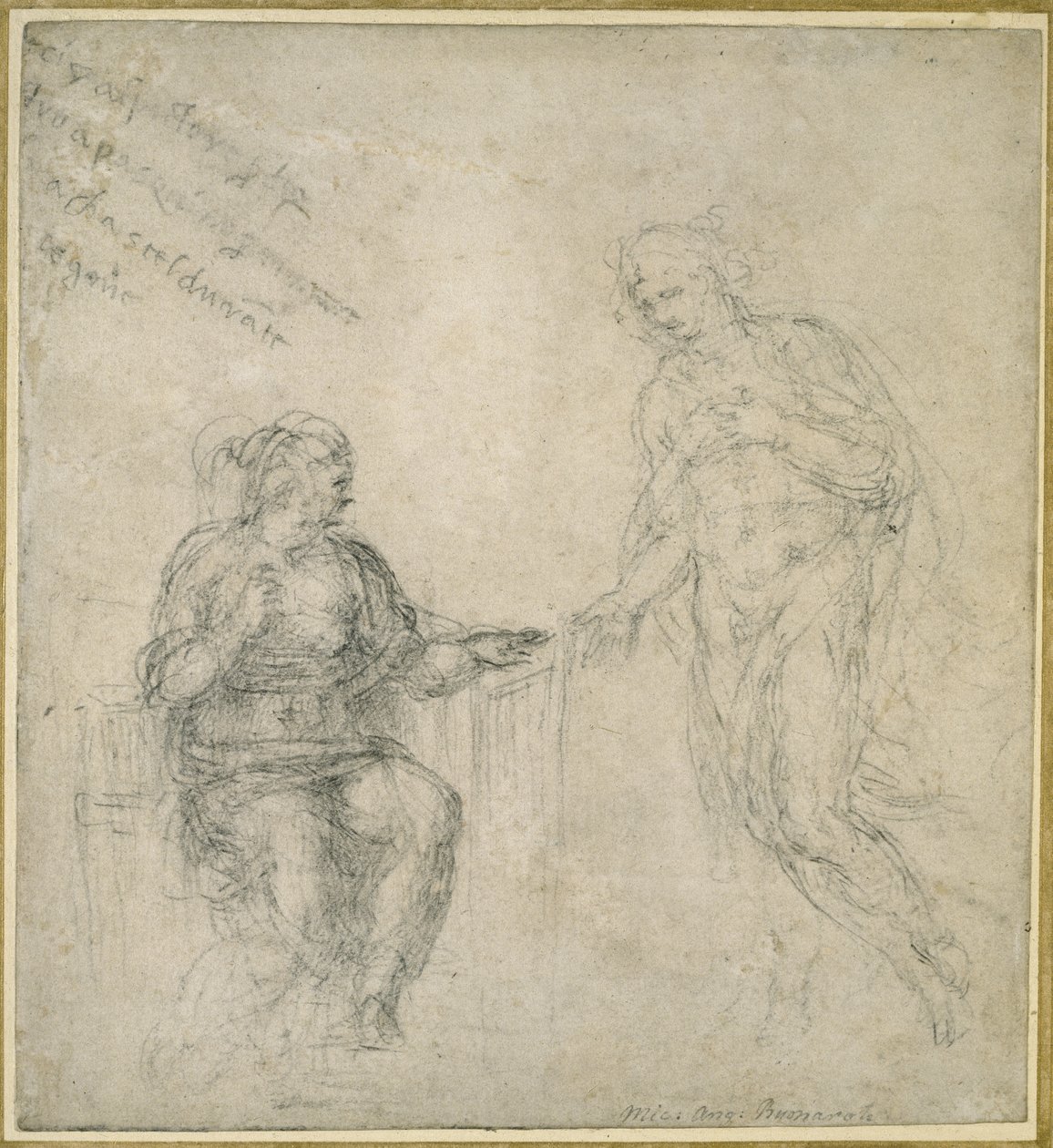 İsa, Dirilişten sonra Annesine veda ediyor (beyaz olmayan kağıt üzerine siyah tebeşir) by Michelangelo Buonarroti