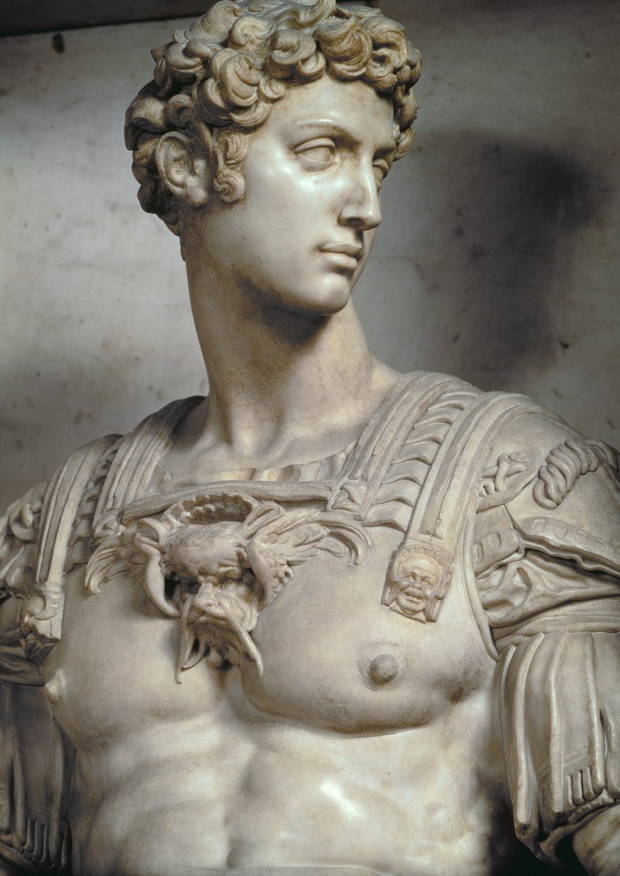 Giuliano de Medici, Nemours Dükü 1479-1516, mezarından figürün detayı, Michelangelo Buonarroti 1475-1564, 1533 mermer detayı 85089 ve 52674 by Michelangelo Buonarroti