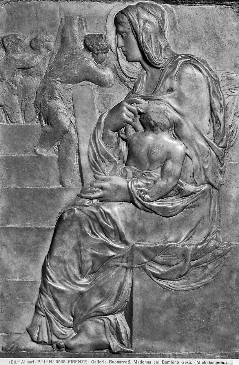 Madonna della Scala ile Madonna ve Çocuk (mermer) by Michelangelo Buonarroti