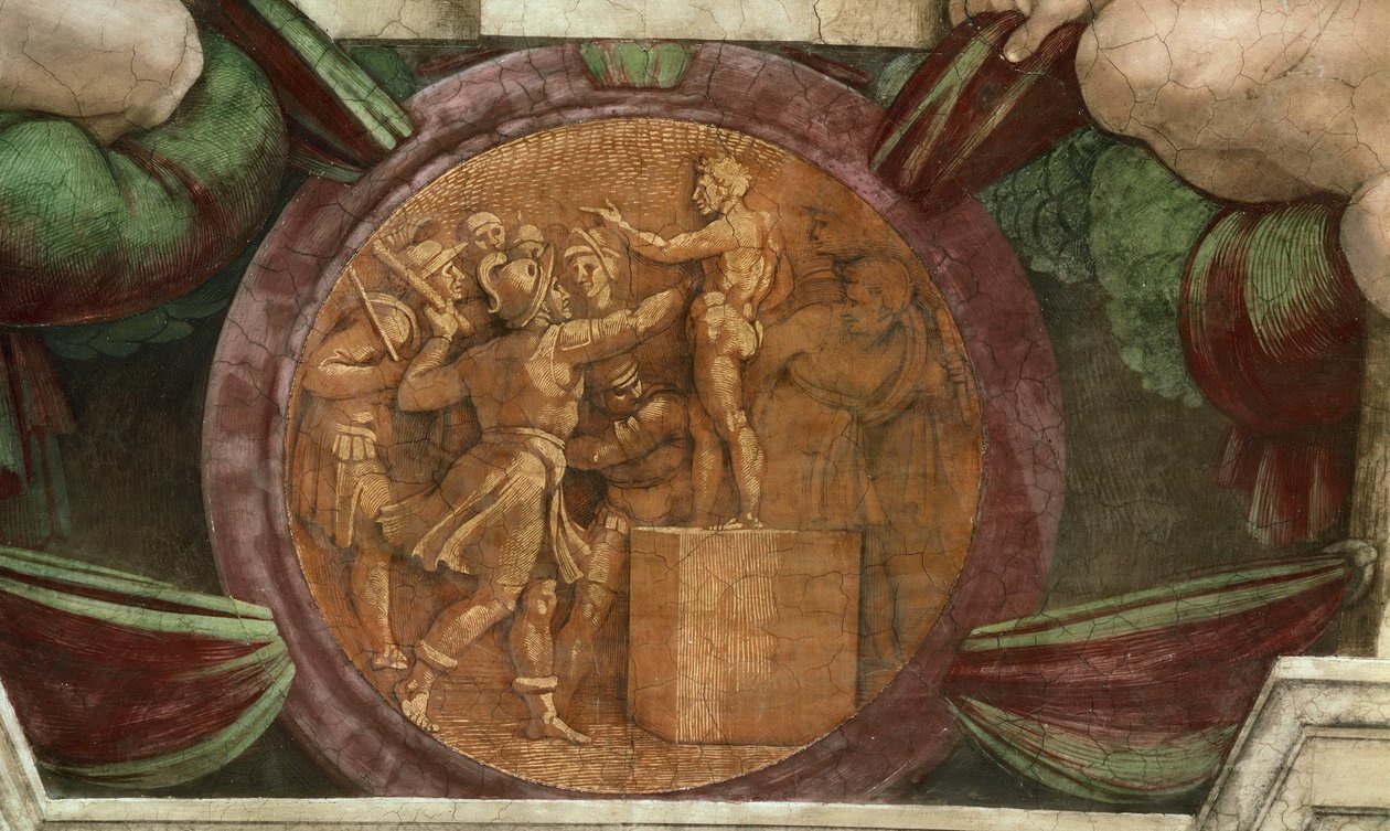 Madalyon, Tanrı Baal Heykelinin Yıkılışını temsil eder..., 1508-1512. by Michelangelo Buonarroti