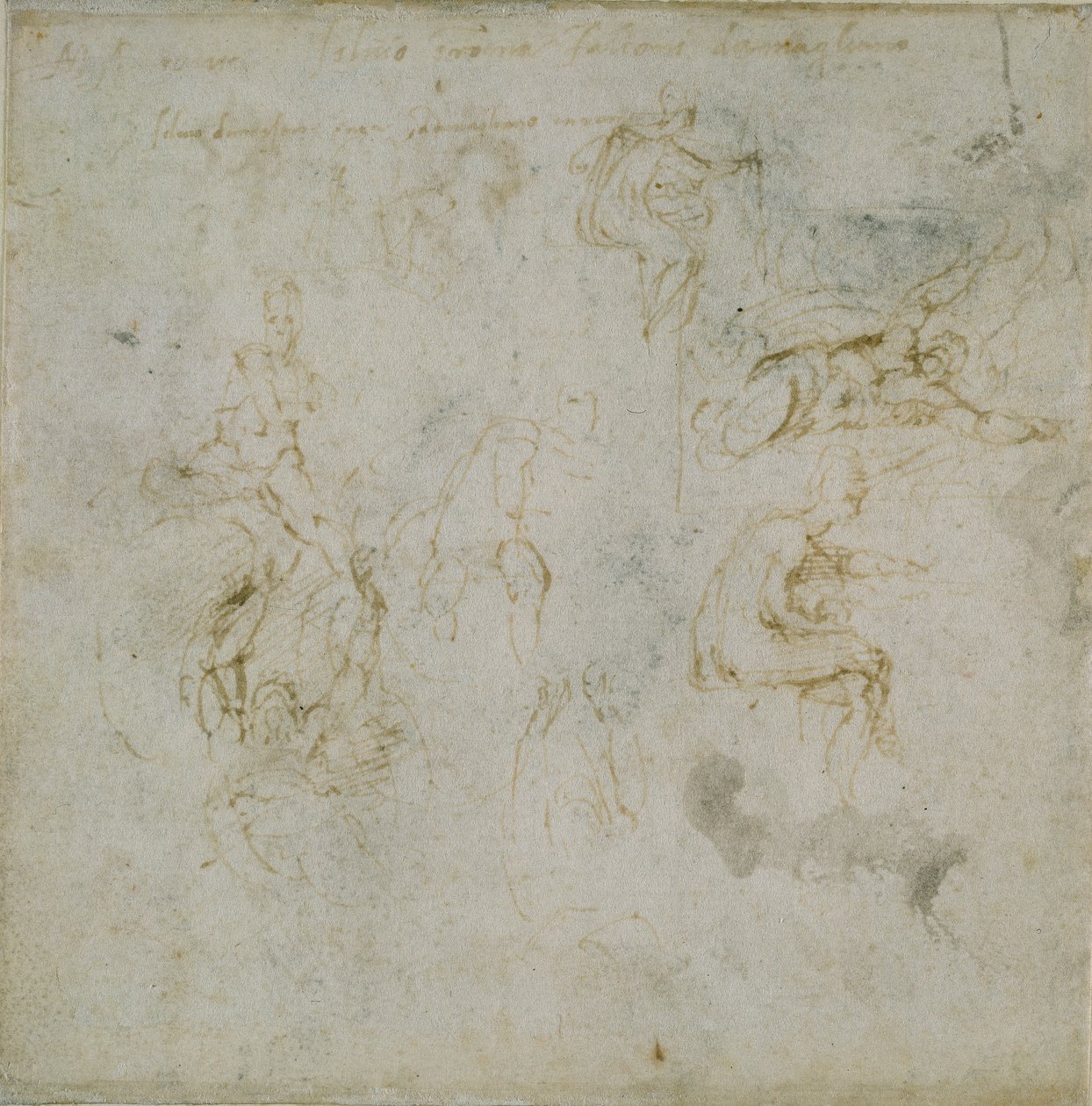 Recto: Sekiz Figür Çalışmaları. Verso: Şekil Çalışması, c1490-1560. by Michelangelo Buonarroti