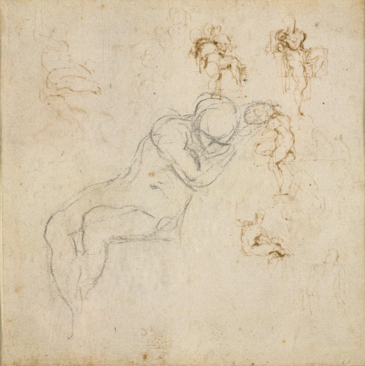 Recto: Sekiz Figür Çalışmaları. Verso: Şekil Çalışması, c1490-1560 by Michelangelo Buonarroti