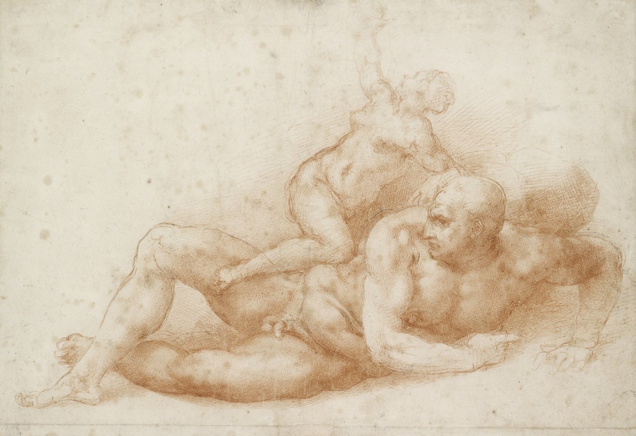 Samson ve Delilah (beyaz olmayan kağıt üzerine kırmızı tebeşir) by Michelangelo Buonarroti