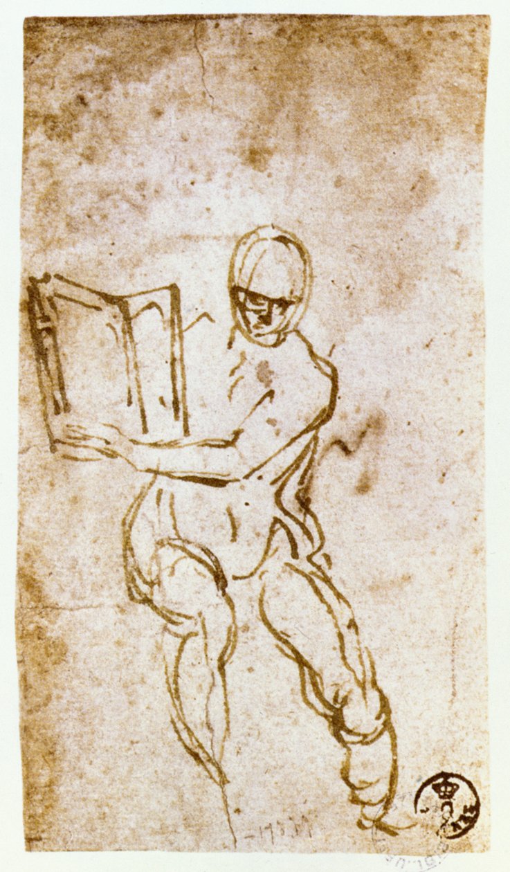 Sistine Şapeli Tavanı (1508-12): Peygamberlerden biri için eskiz (kalem ve kahverengi mürekkep) by Michelangelo Buonarroti