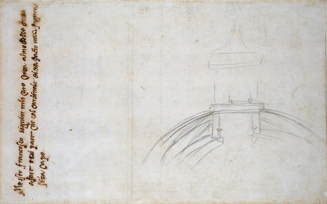 Fener ve Kubbenin Birleşimini ve Aziz Petrus için diğer Çalışmaları gösteren kroki, c1490-1560 by Michelangelo Buonarroti