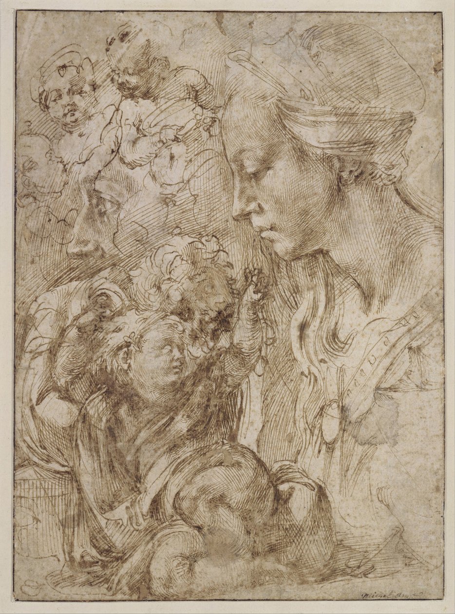 Vaftizci Yahya ile Kutsal Aile Çalışmaları, 1505 by Michelangelo Buonarroti