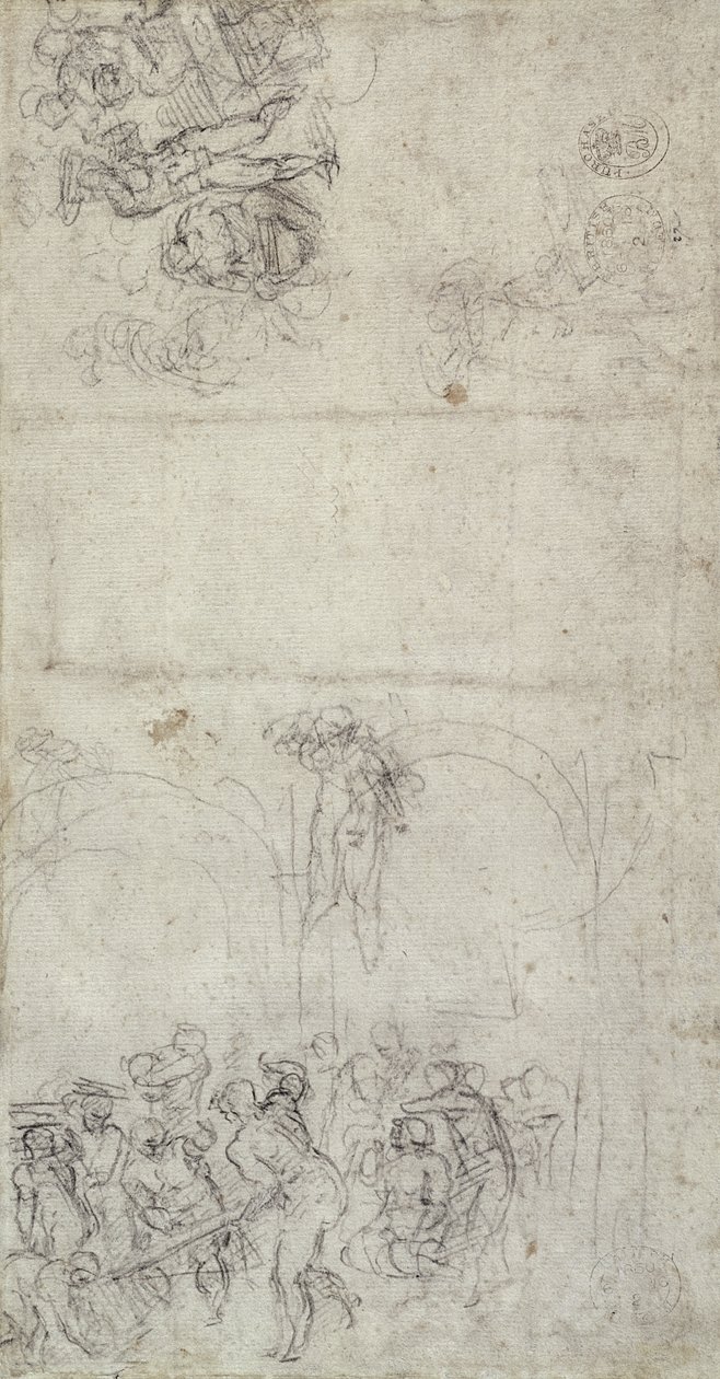 Son Yargı Çalışması (kağıt üzerinde kalem ve kurşun kalem) (verso) by Michelangelo Buonarroti