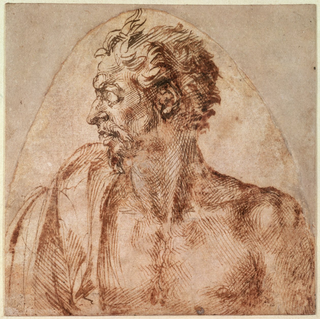 Baş ve Omuz Çalışması (kağıt üzerine mürekkep) by Michelangelo Buonarroti