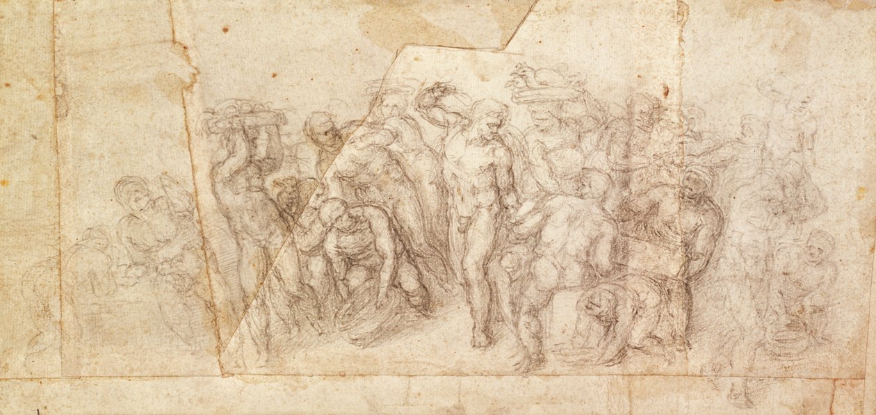 Bir anlatı sahnesi için figürlerin incelenmesi (kağıt üzerinde karakalem) (rekto) by Michelangelo Buonarroti
