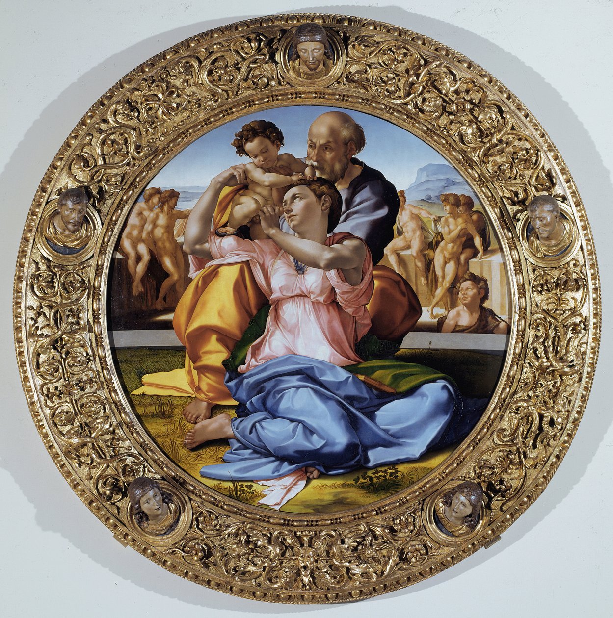 Tondo Doni: Vaftizci Aziz Yahya ile Kutsal Aile - panelde yağ by Michelangelo Buonarroti