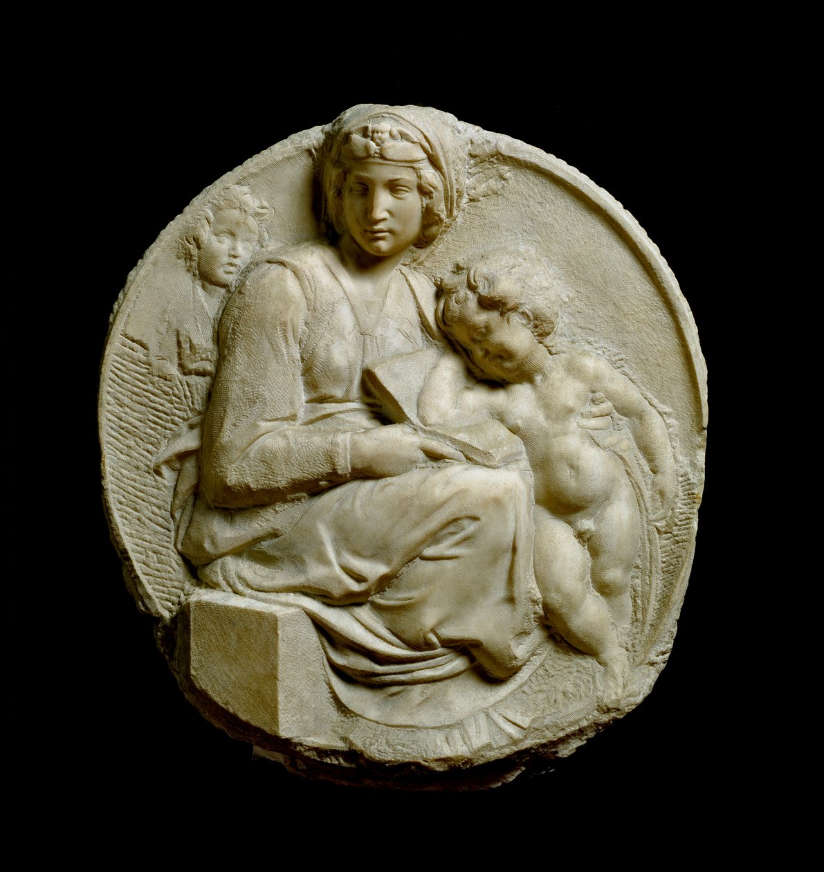 Vaftizci Yahya ile Bakire ve Çocuk Madonna Pitti veya Tondo Pitti. Michelangelo Buonarroti dit Michel Ange (Michelangelo veya Michelangelo) tarafından kabartmalı mermer çoraplar by Michelangelo Buonarroti