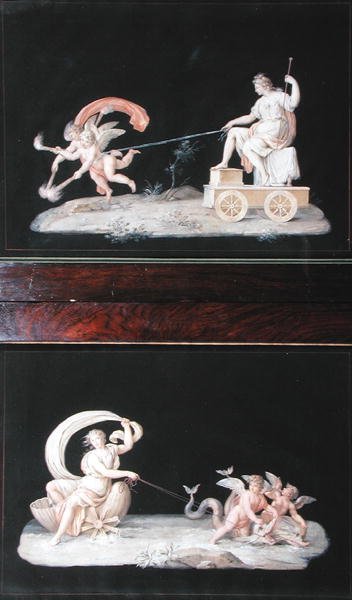 Eternity ve Galatea, altı alegorik sahneden ikisi (guaj) (ayrıca bkz. 227490) by Michelangelo Maestri