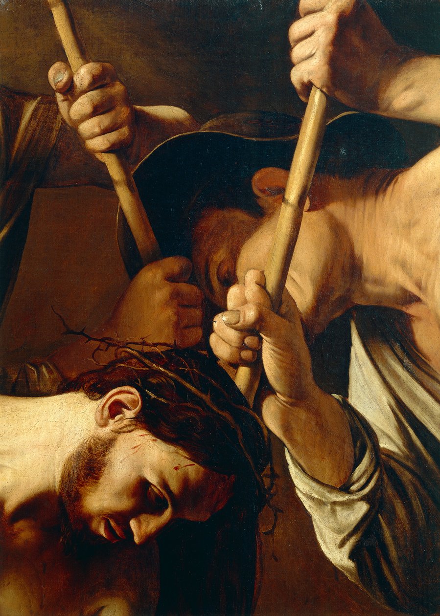 İsa'nın Yüzü, Dikenli Taç, 1603 c. (tuval üzerine yağlı boya) (507206 detayı) by Michelangelo Merisi da Caravaggio