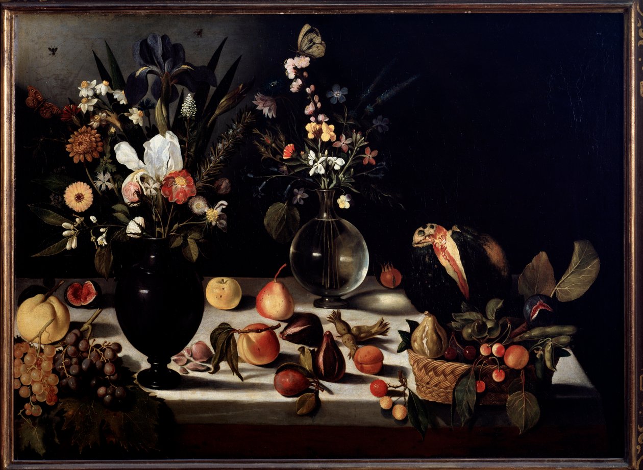 Çiçekler ve meyvelerle natürmort Caravaggio dit le Caravaggio