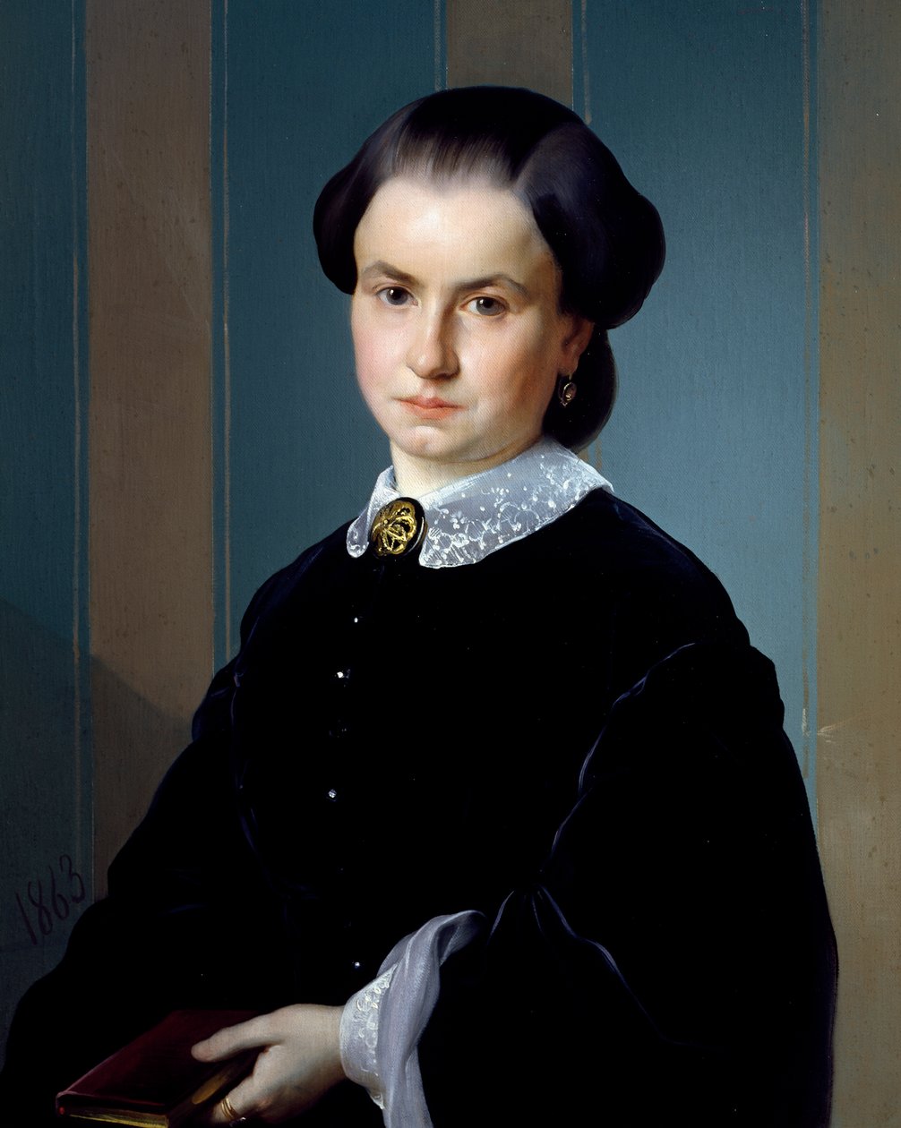 Kitaplı bir bayan portresi, Michelangelo Pittatore (1825-1903), tuval üzerine yağlı boya, 71x56 cm. by Michelangelo Pittatore