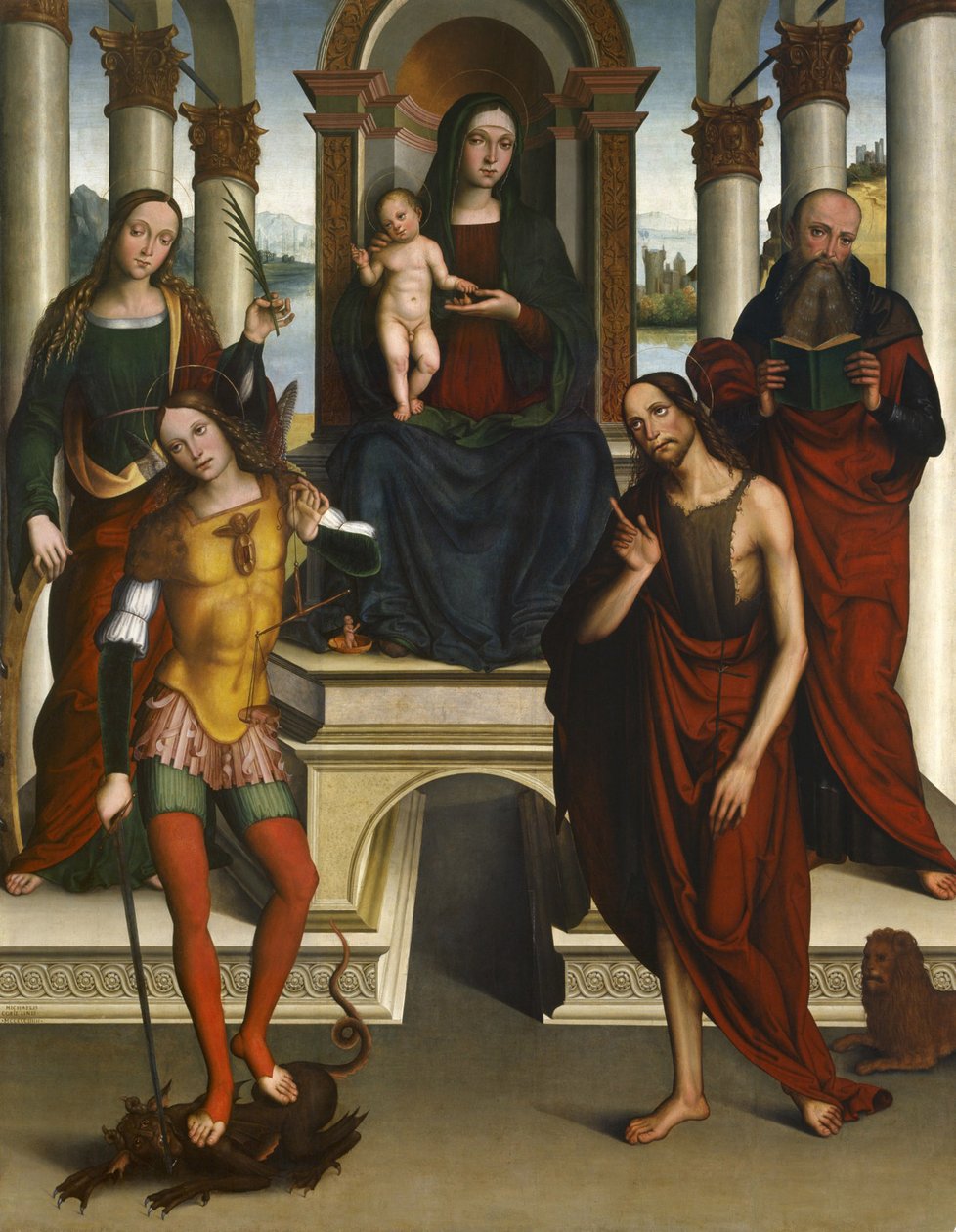 Madonna ve Çocuk Azizlerle Taht Edildi, 1506 by Michele di Luca dei Coltellini