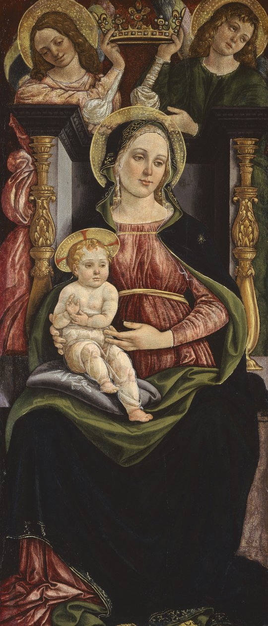Bakire ve Çocuk, bir taç tutan iki melekle tahta çıktı, 1505-15 by Michele Ciampanti