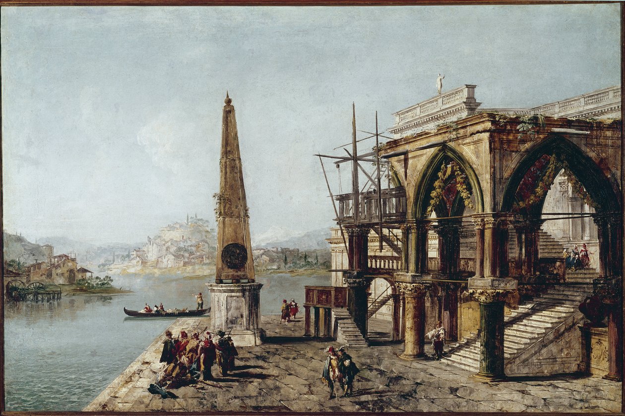Dikilitaş ile Hayali Görünüm (tuval üzerine yağlı boya by Michele Marieschi
