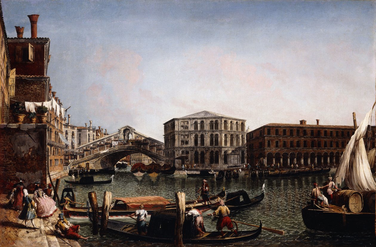 Ön planda Fondaco dei Tedeschi ile Rialto Köprüsü, Venedik, by Michele Marieschi