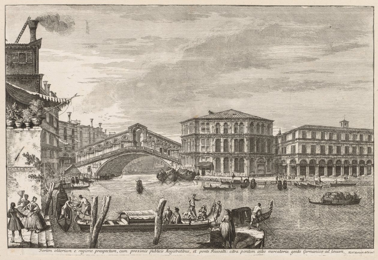 Venedik Manzaraları: Rialto Köprüsü ve Pazarı by Michele Marieschi