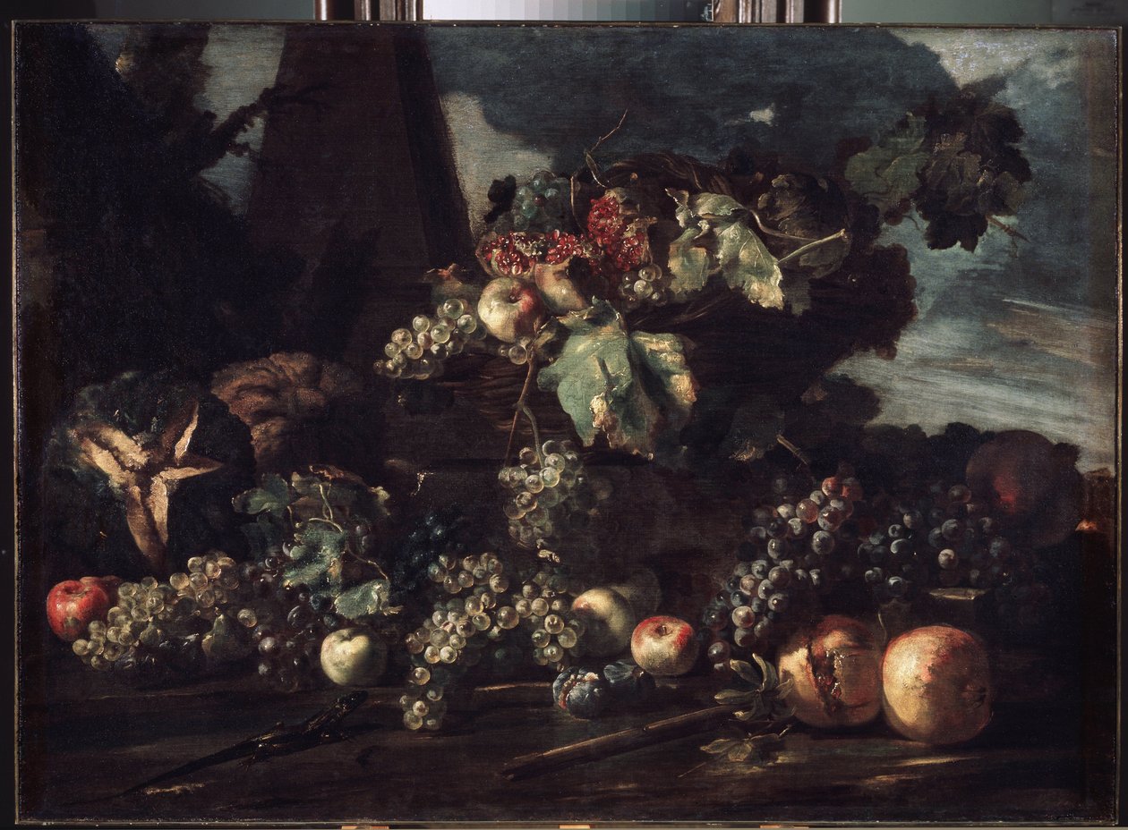 "Üzümlü Natürmort" Tablo Michelangelo Pace da Campidoglio (1610-1670) 1650-1660 Boyut 98x134 cm Ermitaj Müzesi, Sankt Petersburg by Michele Pace del Campidoglio