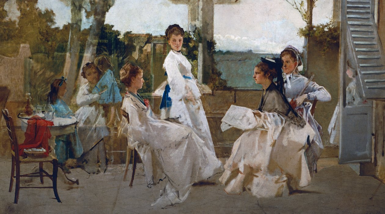 Pergola altı, Michele Tedesco (1834-1917), tuval üzerine yağlı boya, 81x139 cm, İtalya by Michele Tedesco