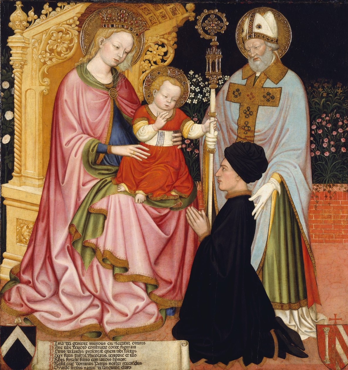 Donörle birlikte Madonna ve Çocuk, Pietro de 'Lardi, Aziz Nikolaos tarafından sunuldu, yakl. 1420-30 by Michele dai Carri