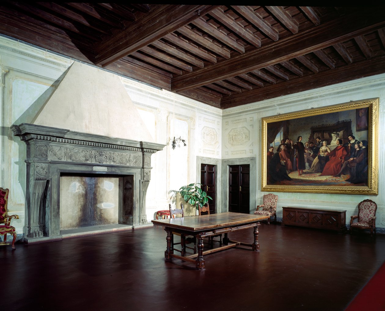Onbeşinci Yüzyıl Şömineli İç Mekan, Villa Medicea di Careggi by Michelozzo di Bartolommeo