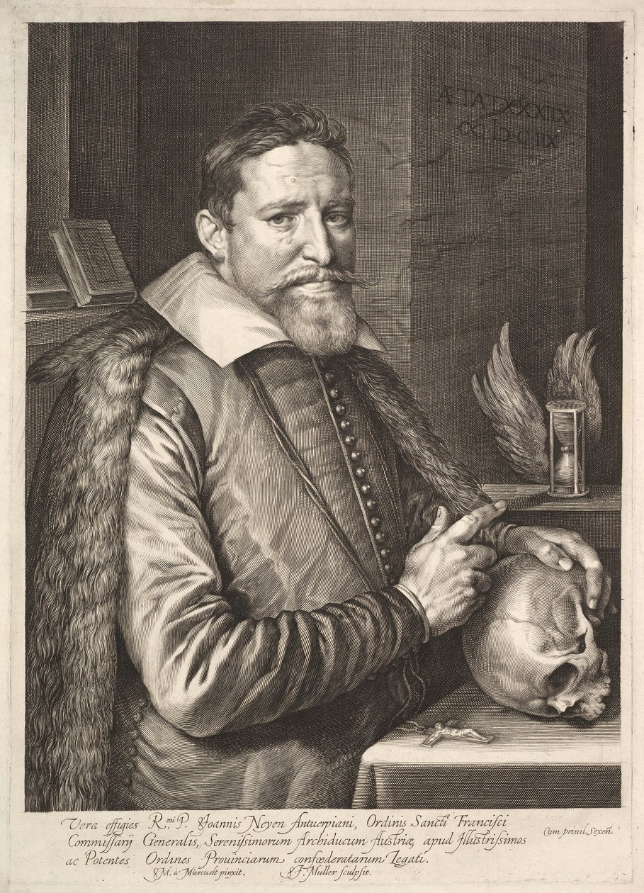 Johannes Neyen'in portresi, Fransisken Keşişleri Nişanı Generali, Trier Büyükelçisi, pub. 1608 by Michiel Jansz. van after Mierevelt