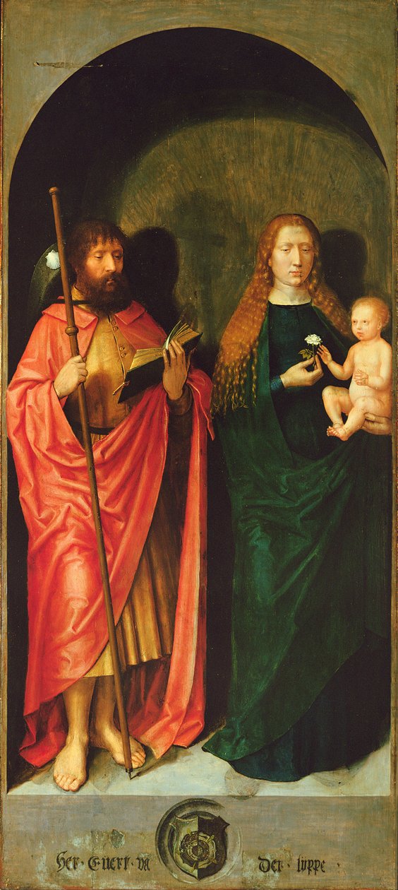 Aziz Anthony Sunağının Sol Dış Kanadından Havari James the Elder ile Madonna ve Çocuk, c.1517-18 (panelde yağ ve tempera) by Michiel Sittow