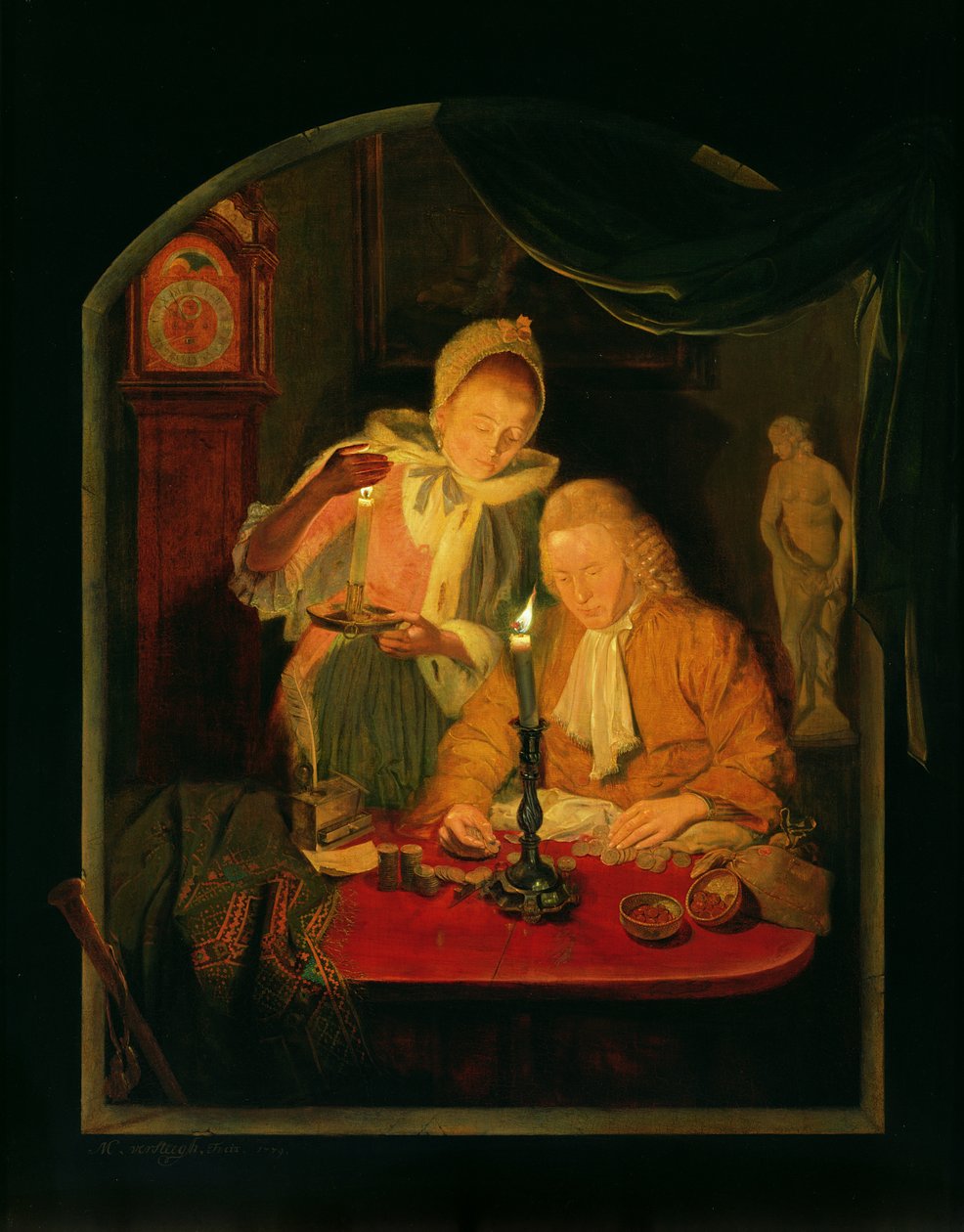 Mum ışığında para sayan çift, 1779 (panel) by Michiel Versteegh