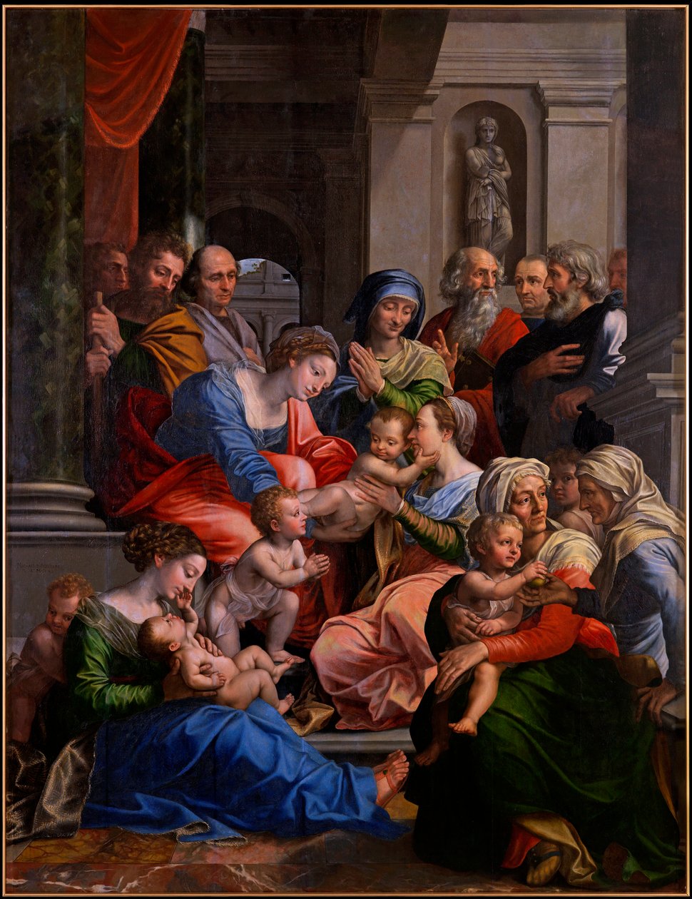 "Kutsal Akrabalık" (Kutsal Akrabalık) Tablo Michael Coxcie (Michiel Coxien) (De Coxien, De Coxcie, Coxius, Van Coxcie ve Coxie) (1499-1592) 1540 Ahşap üzerine yağlı boya Dim 245x191 cm Kremsmuenster Abbey Avusturya by Michiel I Coxie or Coxcie