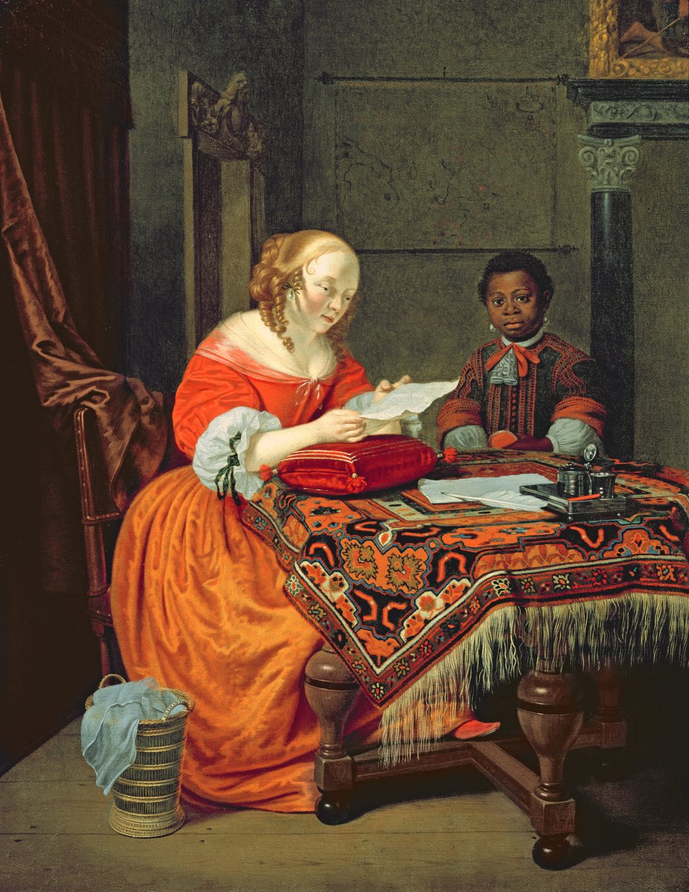 Seyirci Siyahlı Bir Mektubu Okuyan Kadın , 1670 by Michiel van Musscher